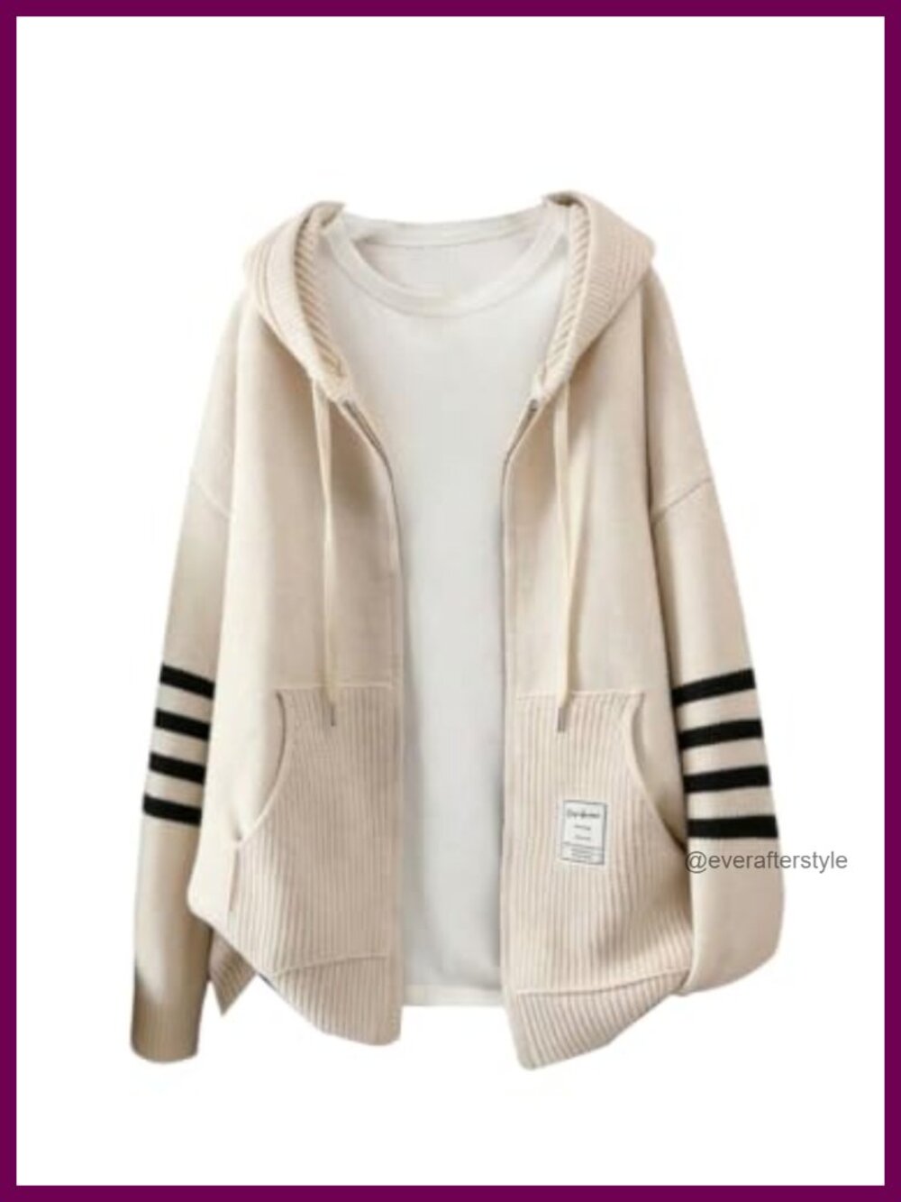 Women's Zip Up Striped Cardigan Hoodie Long Sleeve Rib Knit Sweater